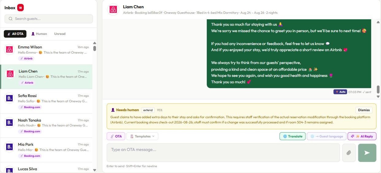 Kimchee PMS one inbox with AI reply